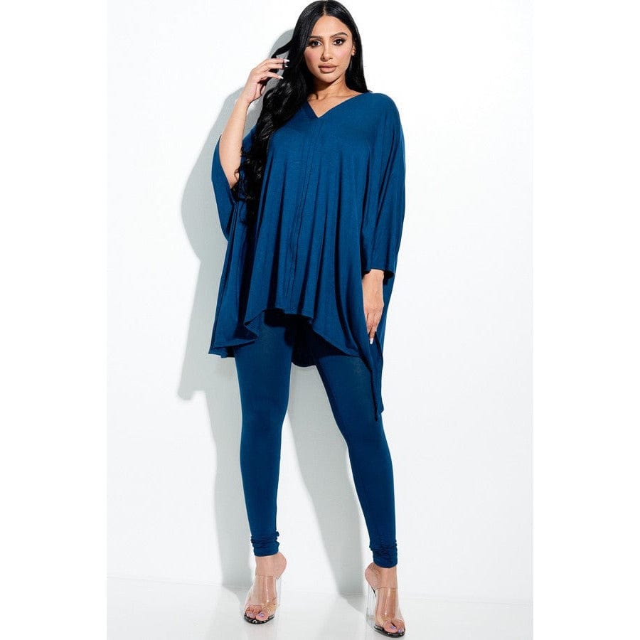 Solid Heavy Rayon Spandex Cape Top And And Leggings 2 Piece Set - Body By J'ne