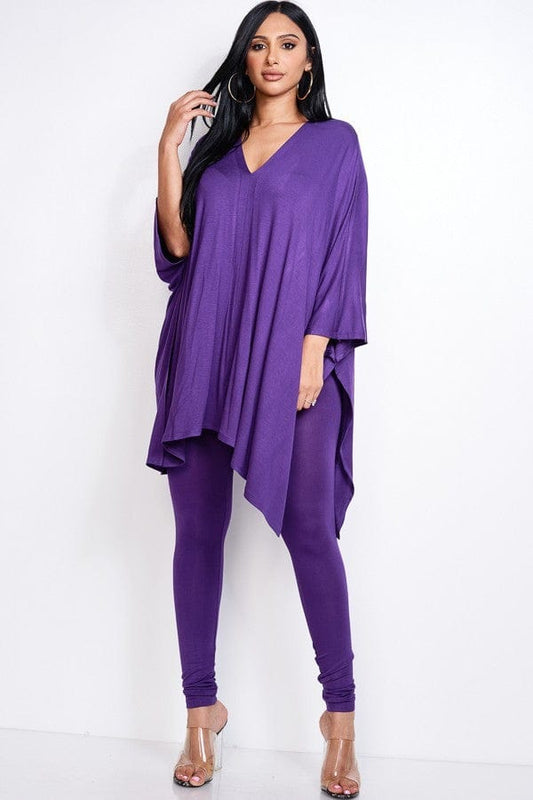 Solid Heavy Rayon Spandex Cape Top And And Leggings 2 Piece Set - Body By J'ne