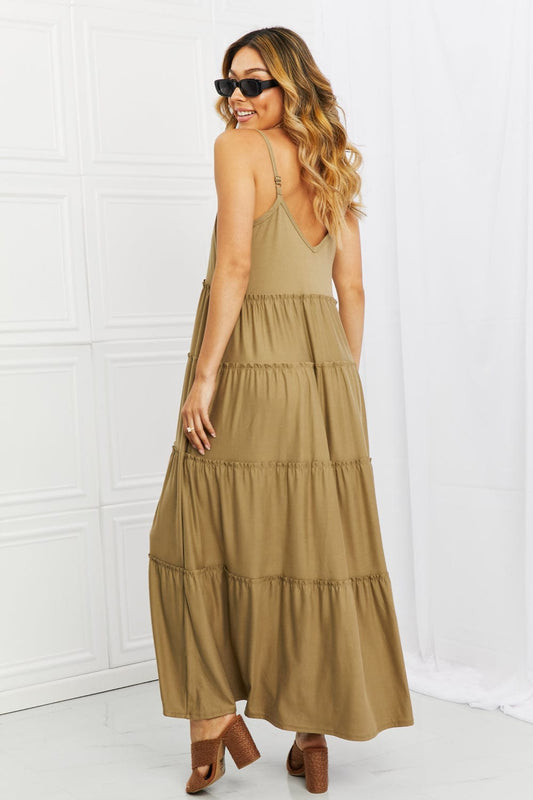 Spaghetti Strap Tiered Dress with Pockets in Khaki - Body By J'ne