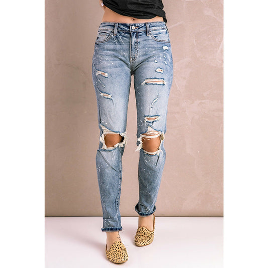 Splatter Distressed Acid Wash Jeans with Pockets - Body By J'ne