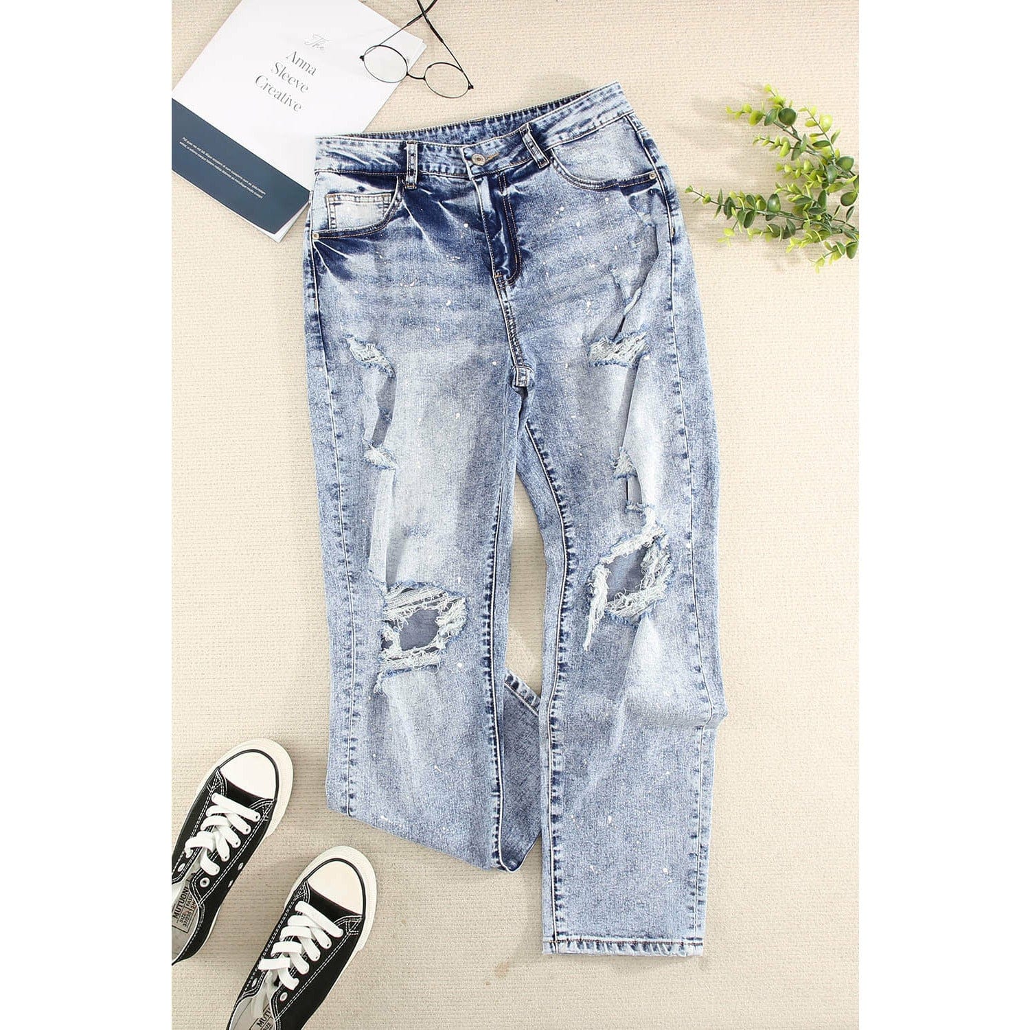 Splatter Distressed Acid Wash Jeans with Pockets - Body By J'ne