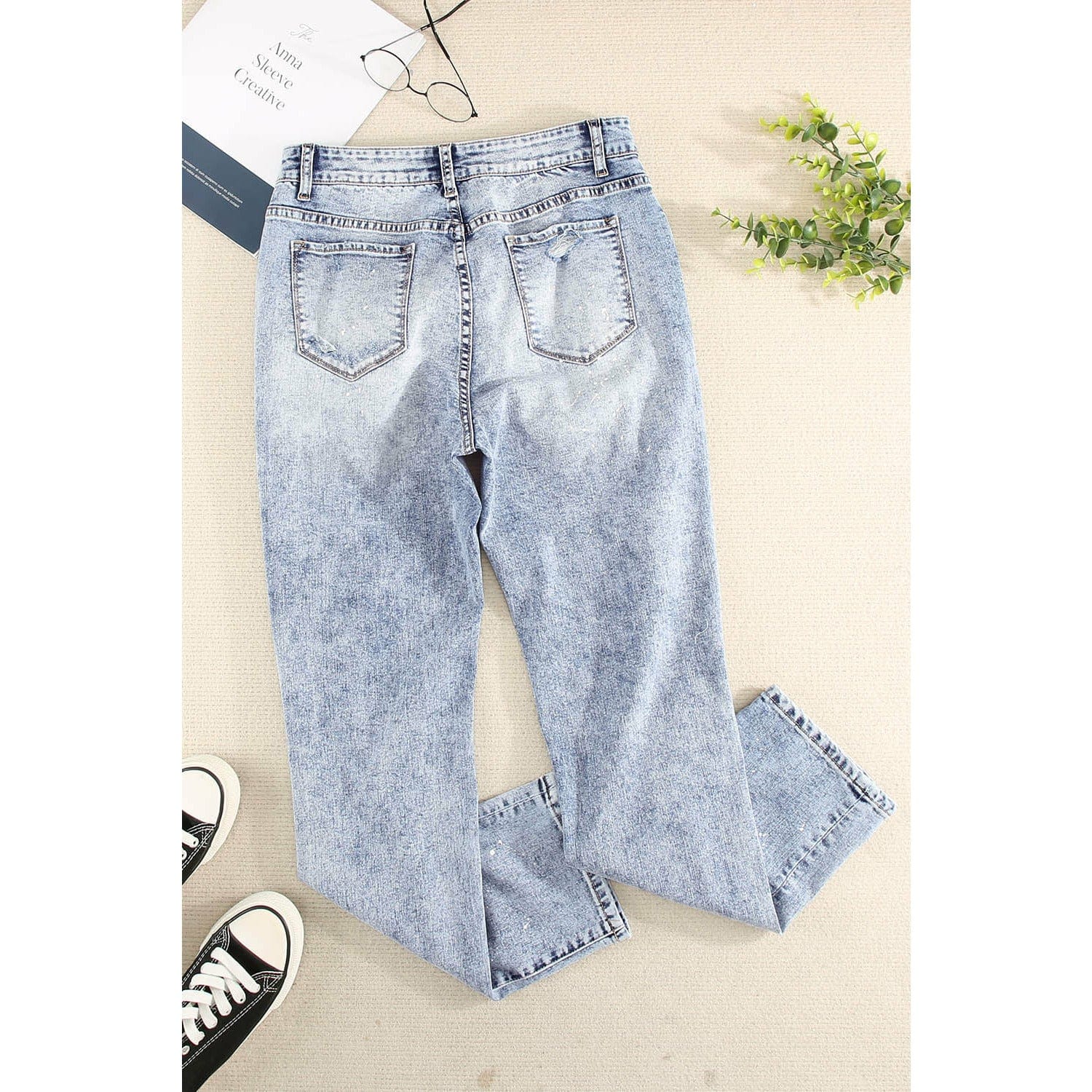 Splatter Distressed Acid Wash Jeans with Pockets - Body By J'ne
