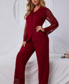 Spliced Lace Lapel Collar Pajama Set - Body By J'ne