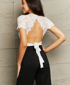 Spliced Lace Tied Open Back Bodysuit - Body By J'ne