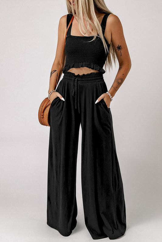 Square Neck Cropped Tank Top and Long Pants Set - Body By J'ne