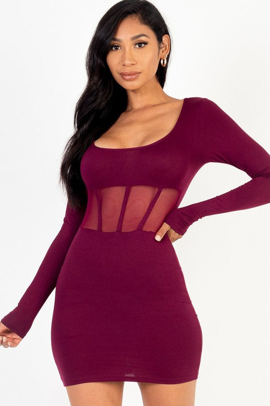 Square neck mesh corset mini dress - Body By J'ne