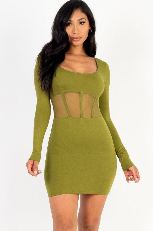 Square neck mesh corset mini dress - Body By J'ne