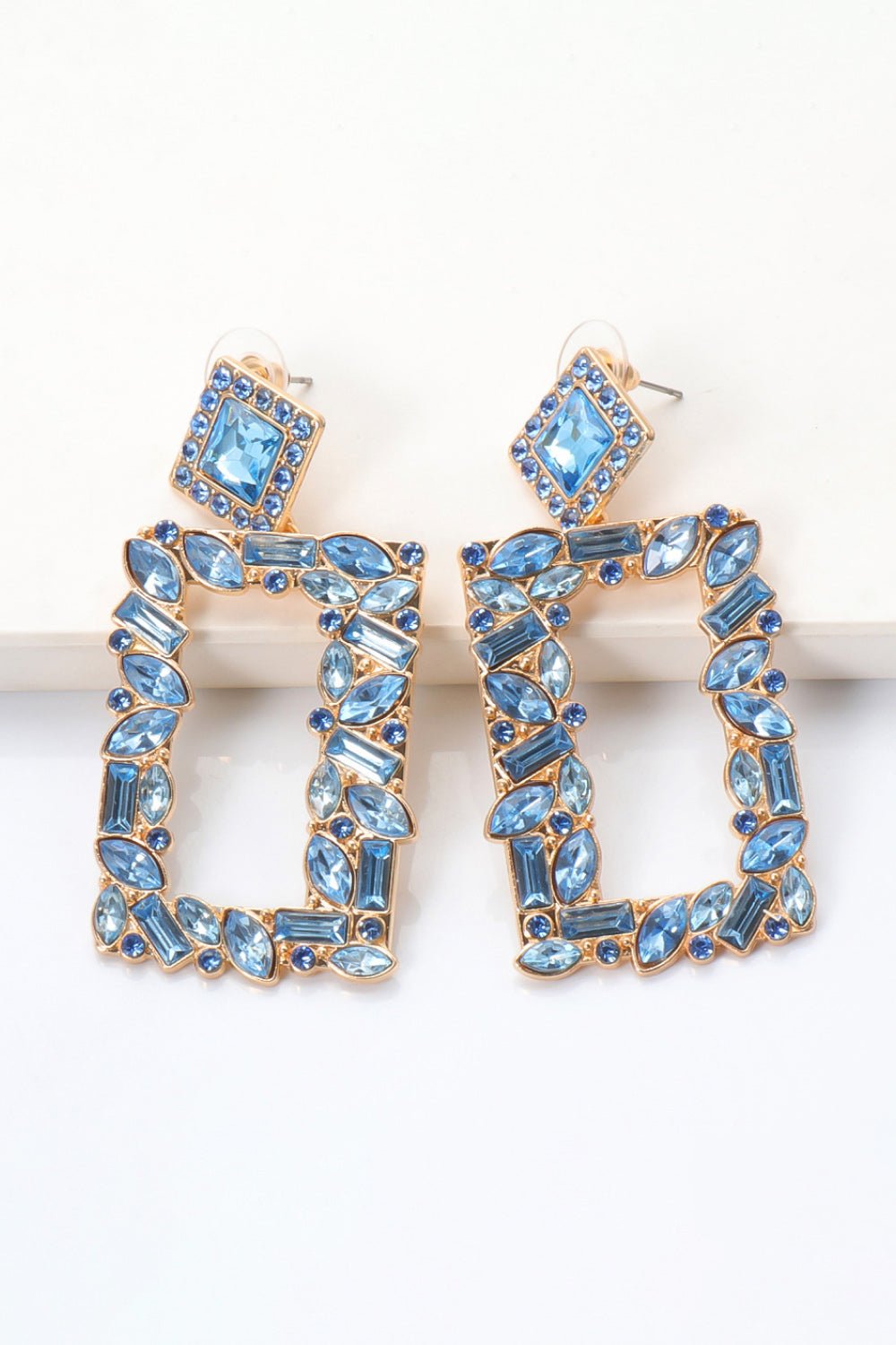 Square Shape Glass Stone Dangle Earrings - Body By J'ne