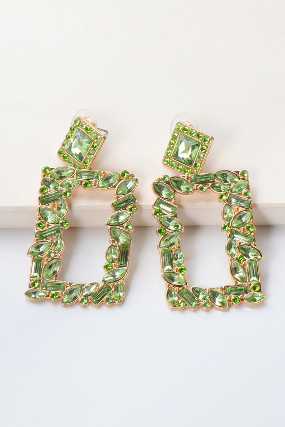 Square Shape Glass Stone Dangle Earrings - Body By J'ne