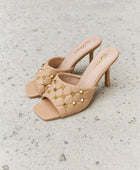 Square Toe Quilted Mule Heels in Nude - Body By J'ne