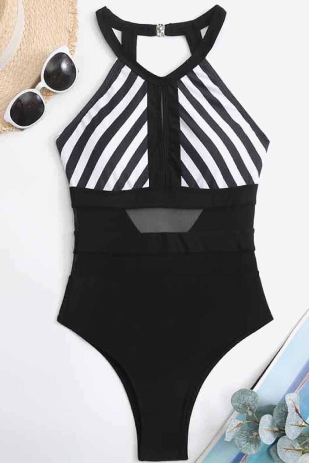 Striped Backless One-Piece Swimsuit - Body By J'ne