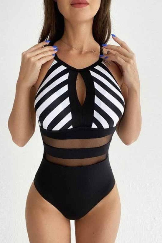 Striped Backless One-Piece Swimsuit - Body By J'ne