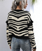 Striped Button-Down Round Neck Drop Shoulder Cardigan - Body By J'ne