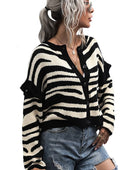 Striped Button-Down Round Neck Drop Shoulder Cardigan - Body By J'ne