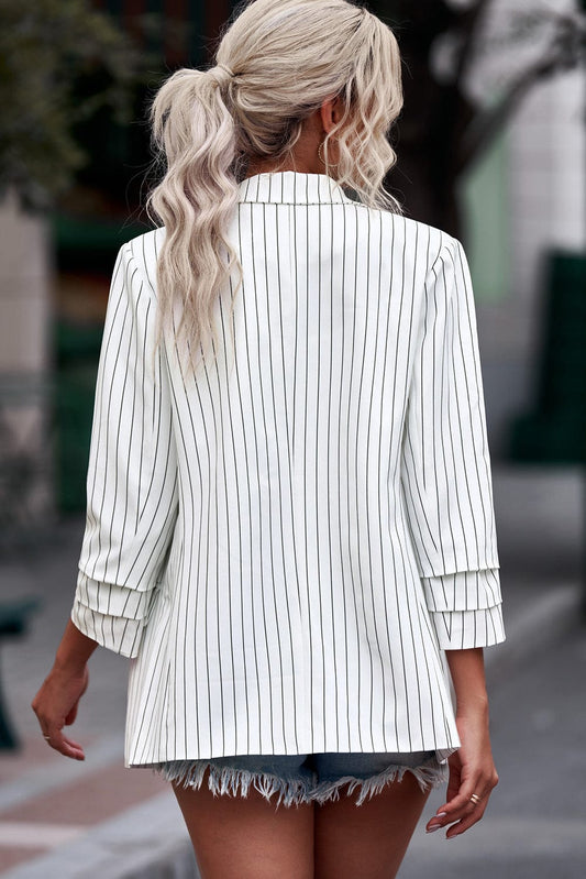 Striped Double-Breasted Long Sleeve Blazer - Body By J'ne