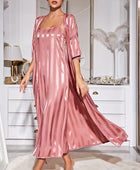 Striped Flounce Sleeve Open Front Robe and Cami Dress Set - Body By J'ne