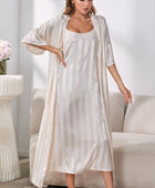 Striped Flounce Sleeve Open Front Robe and Cami Dress Set - Body By J'ne