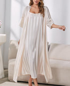 Striped Flounce Sleeve Open Front Robe and Cami Dress Set - Body By J'ne