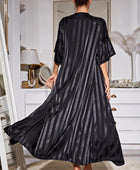Striped Flounce Sleeve Open Front Robe and Cami Dress Set - Body By J'ne