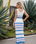 Striped Openwork Cropped Tank and Split Skirt Set - Body By J'ne