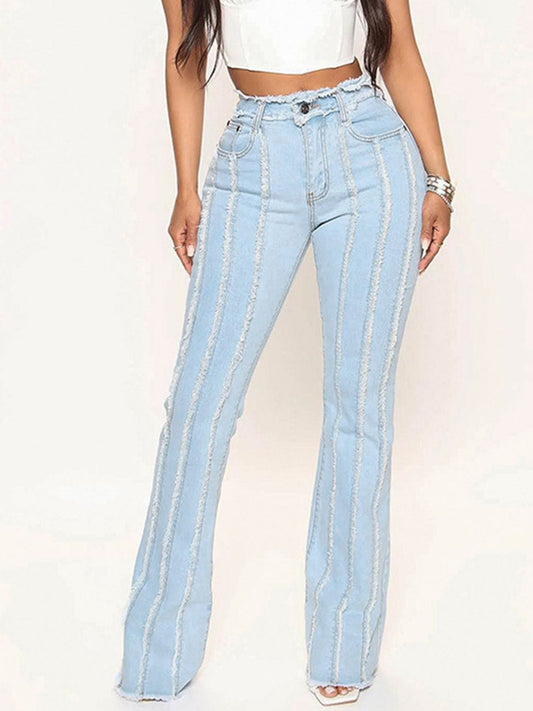 Striped Raw Hem Jeans - Body By J'ne