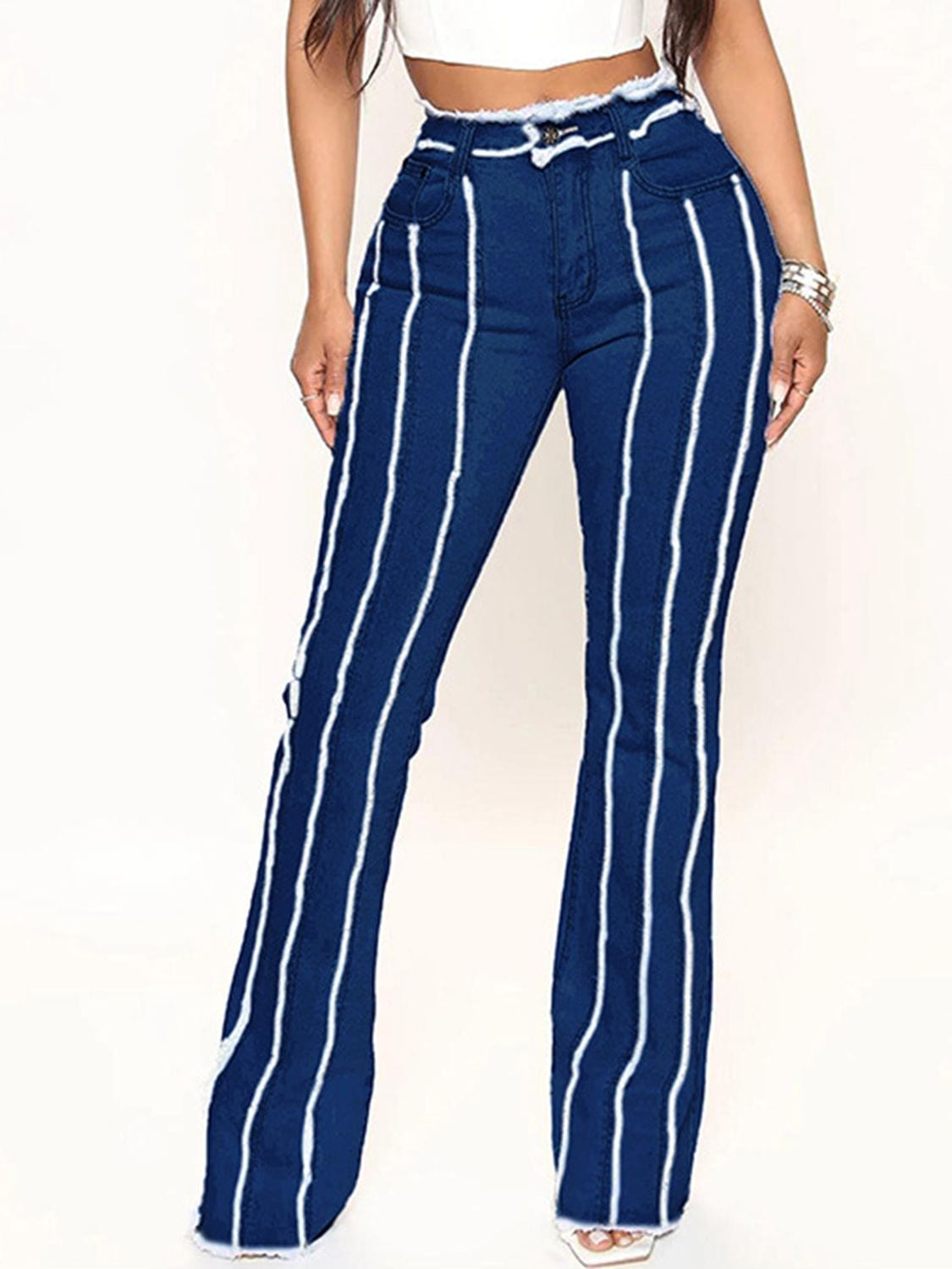 Striped Raw Hem Jeans - Body By J'ne