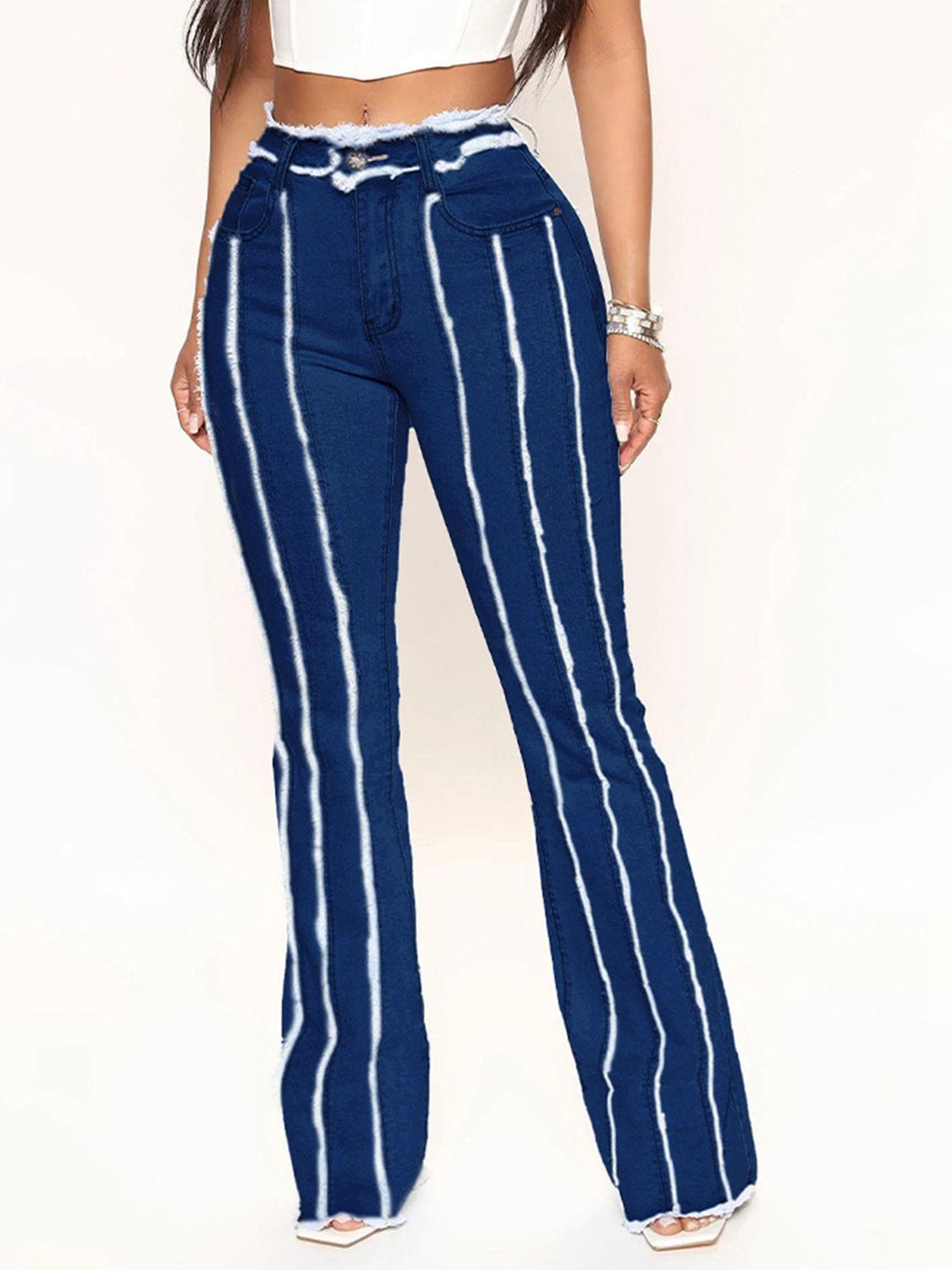 Striped Raw Hem Jeans - Body By J'ne