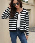 Striped Round Neck Button-Down Dropped Shoulder Cardigan - Body By J'ne