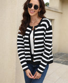 Striped Round Neck Button-Down Dropped Shoulder Cardigan - Body By J'ne