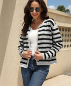 Striped Round Neck Button-Down Dropped Shoulder Cardigan - Body By J'ne