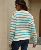 Striped Round Neck Button-Down Dropped Shoulder Cardigan - Body By J'ne