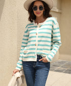 Striped Round Neck Button-Down Dropped Shoulder Cardigan - Body By J'ne