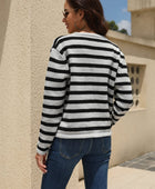 Striped Round Neck Button-Down Dropped Shoulder Cardigan - Body By J'ne