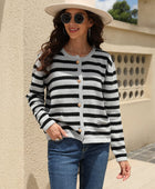 Striped Round Neck Button-Down Dropped Shoulder Cardigan - Body By J'ne