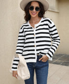 Striped Round Neck Button-Down Dropped Shoulder Cardigan - Body By J'ne