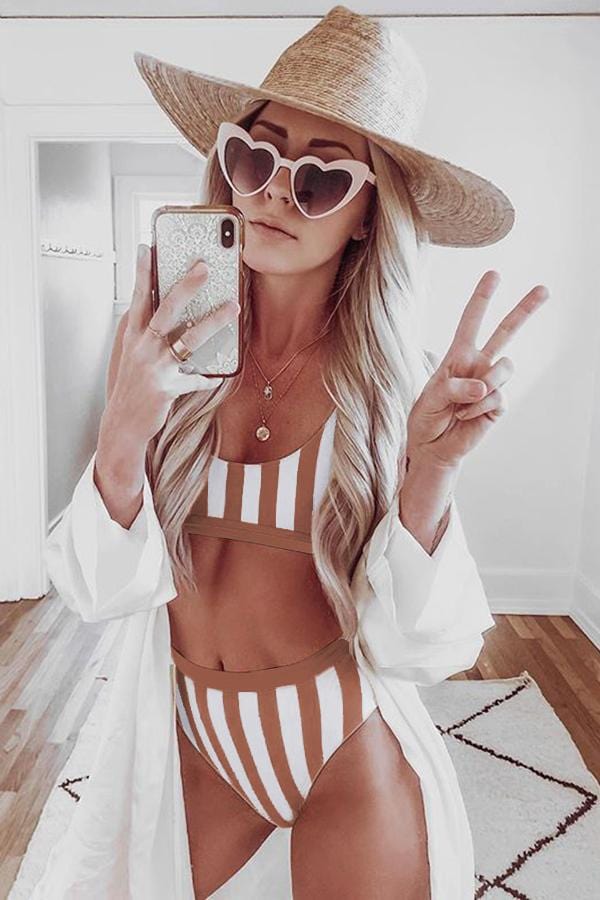 Striped Tank High Waist Bikini - Body By J'ne