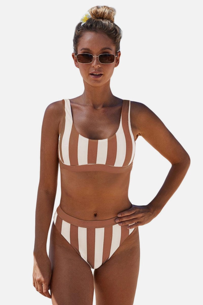 Striped Tank High Waist Bikini - Body By J'ne