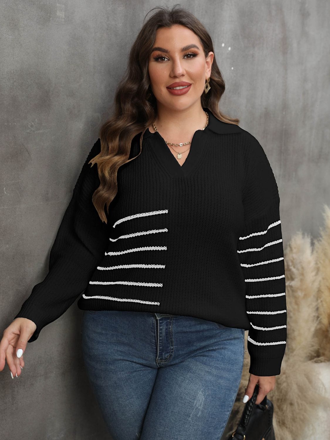 Striped V-Neck Sweater - Body By J'ne