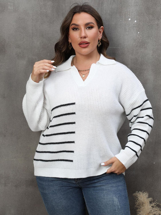 Striped V-Neck Sweater - Body By J'ne