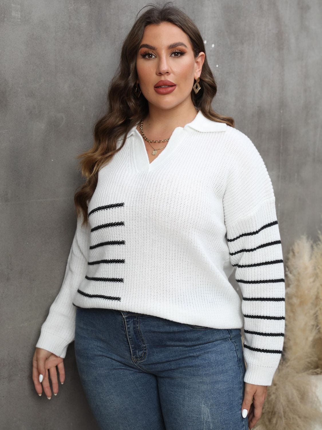 Striped V-Neck Sweater - Body By J'ne