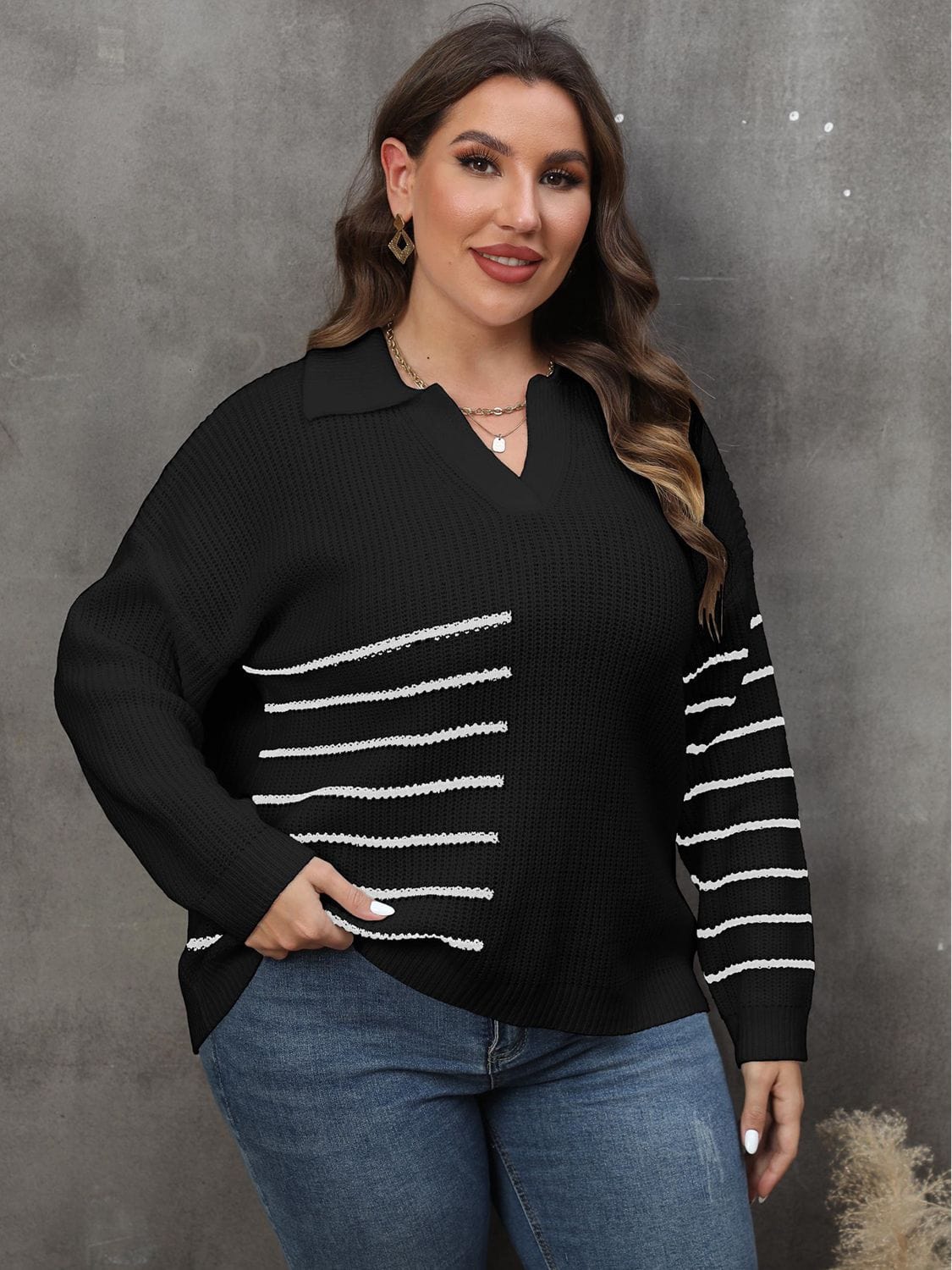 Striped V-Neck Sweater - Body By J'ne