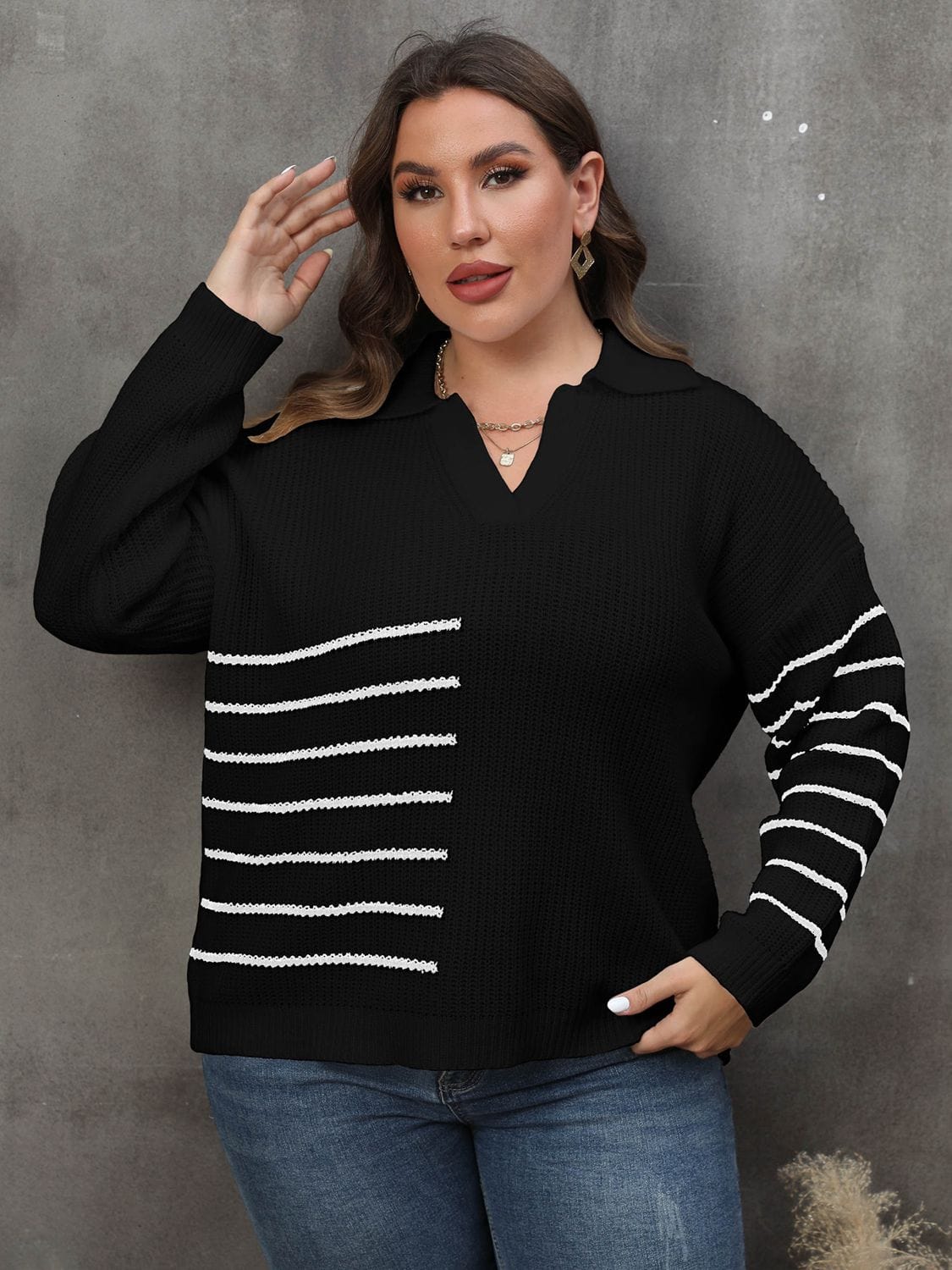 Striped V-Neck Sweater - Body By J'ne