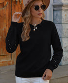 Stud Trim Round Neck Sweater - Body By J'ne