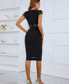 Studded Spliced Mesh V-Neck Dress - Body By J'ne