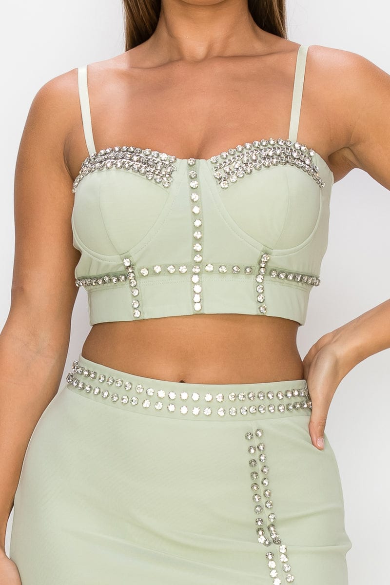 Studded Stone Cami Top & Slit Mini Skirts Set - Body By J'ne