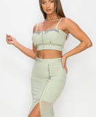 Studded Stone Cami Top & Slit Mini Skirts Set - Body By J'ne