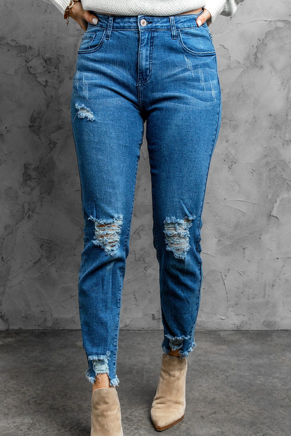 Stylish Distressed Cropped Jeans - Body By J'ne