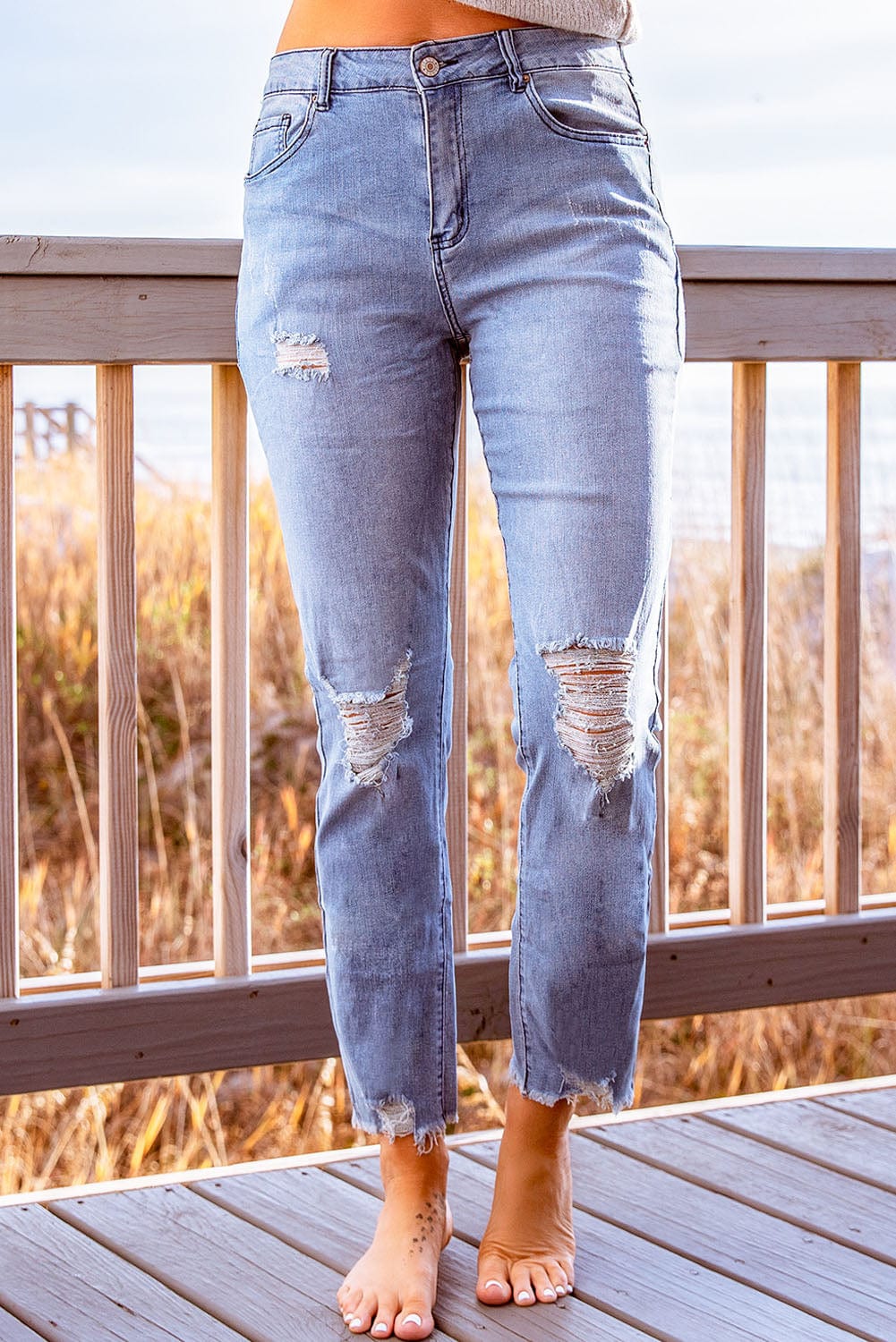 Stylish Distressed Cropped Jeans - Body By J'ne