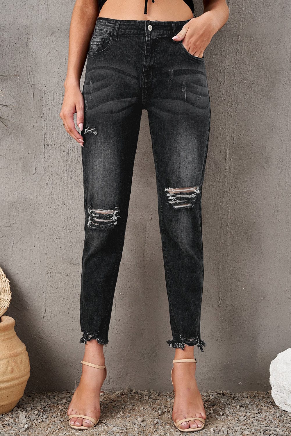 Stylish Distressed Cropped Jeans - Body By J'ne