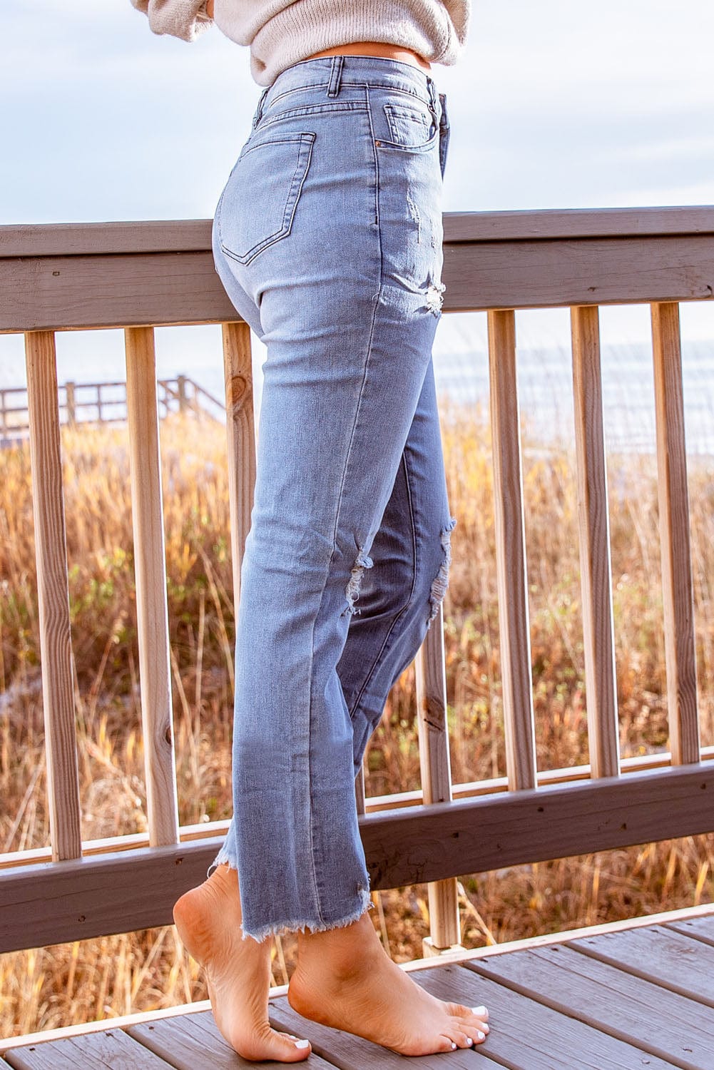 Stylish Distressed Cropped Jeans - Body By J'ne